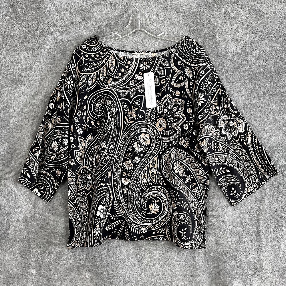 Soft Surroundings Fluer Top Womens M Linen Blend Paisley Print Boho‎ NWT
